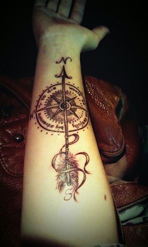 Anchor and compass tattoo