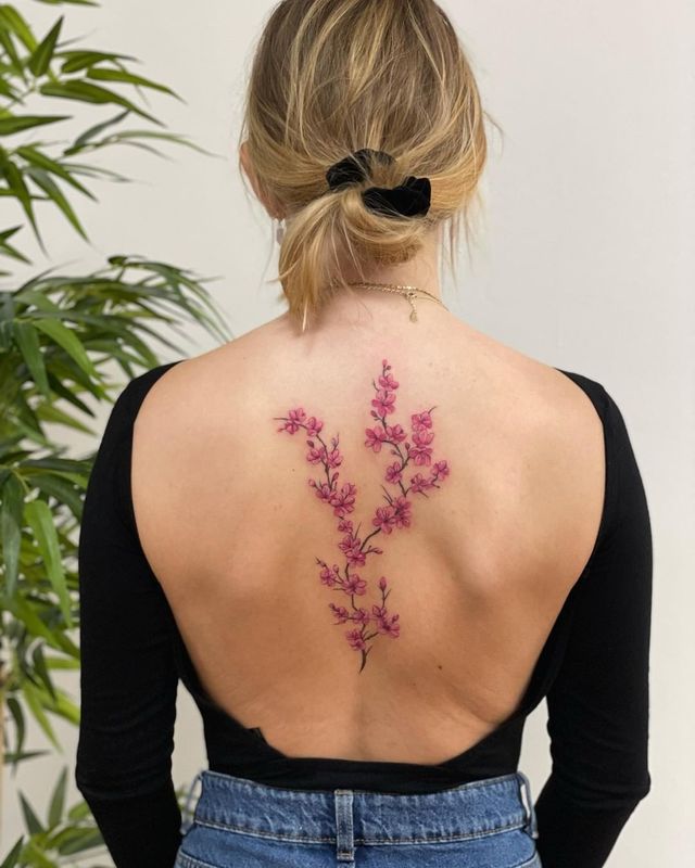 Cherry Blossom Spine Tattoo