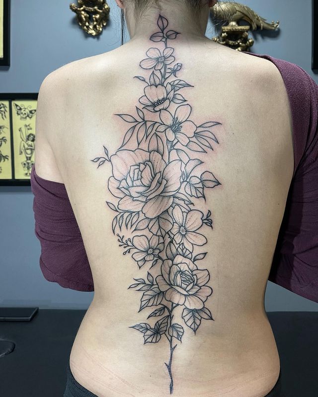 Flower Spine Tattoo
