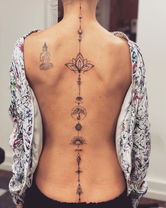 Lotus Flower Spine Tattoo