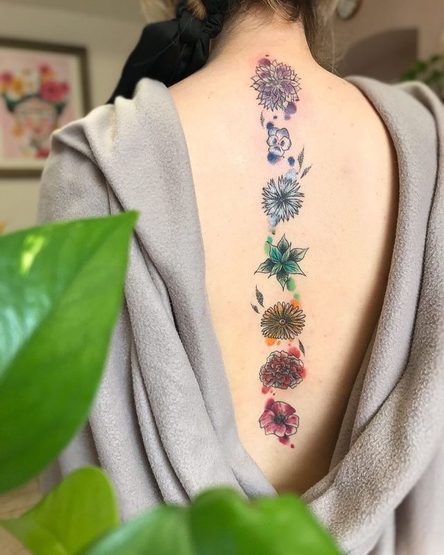 Watercolor Spine Tattoo