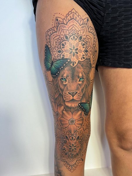 Female Lion Mandala Tattoo