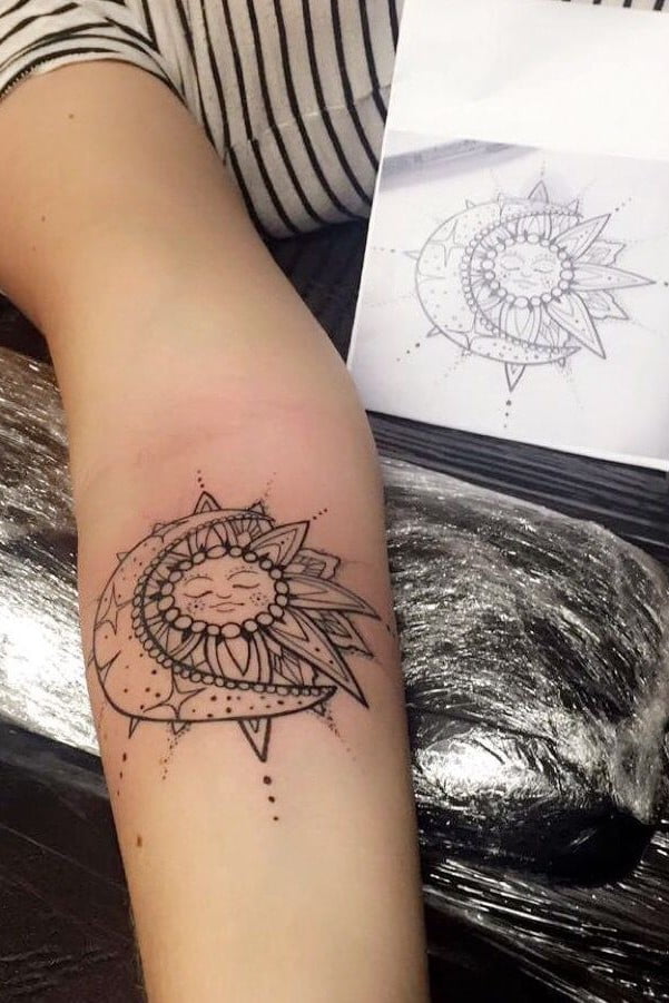 Mandala Sun and Moon Tattoo