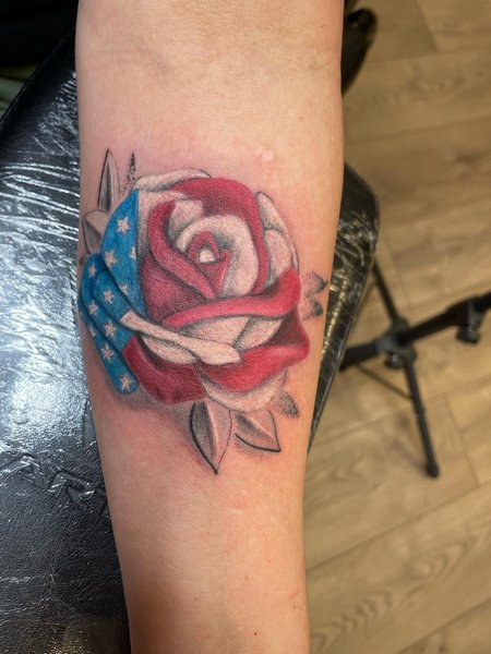 American Flag Rose Tattoo