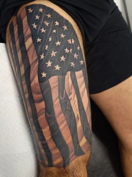 American Flag Thigh Tattoo