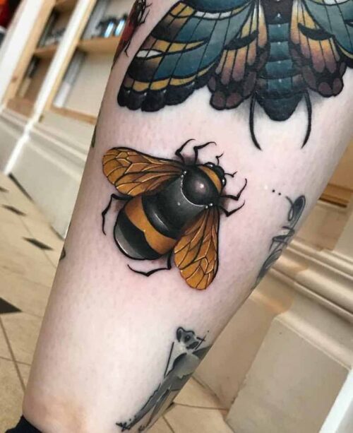 American Traditional Bee Tattoo