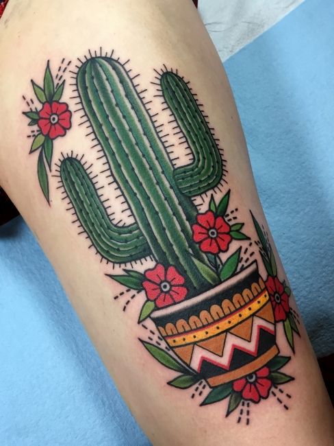 American Traditional Cactus Tattoo