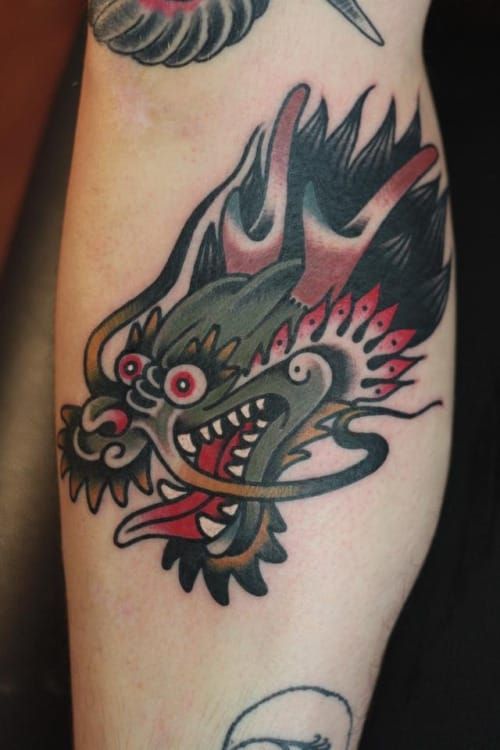 American Traditional Dragon Tattoo