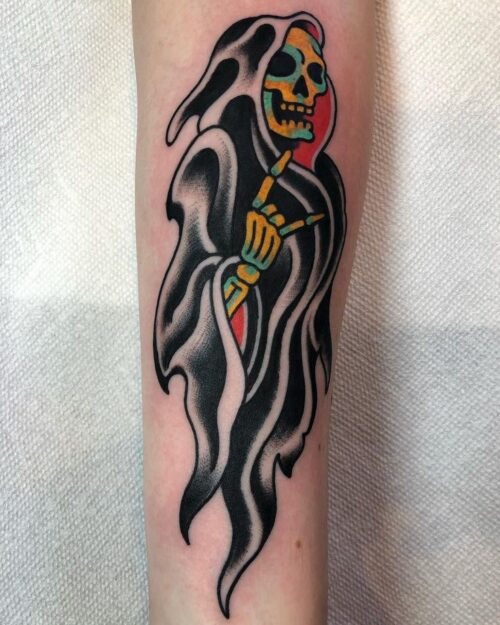 American Traditional Grim Reaper Tattoo