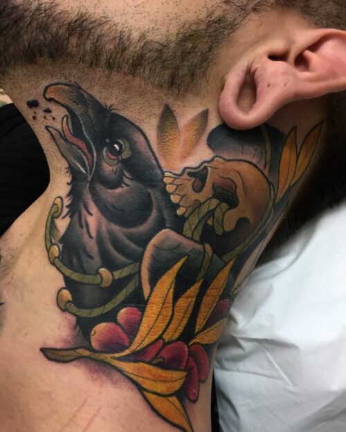 American Traditional Neck Tattoo