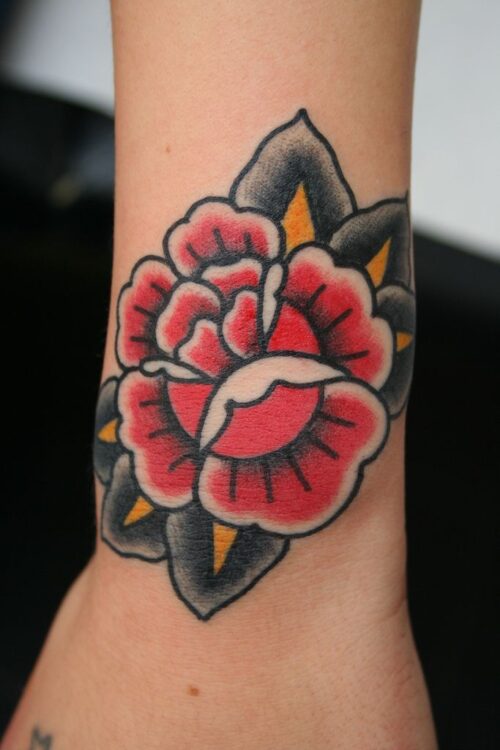 American Traditional Rose Tattoo