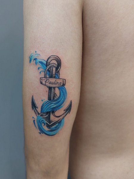 Anchor And Wave Tattoo
