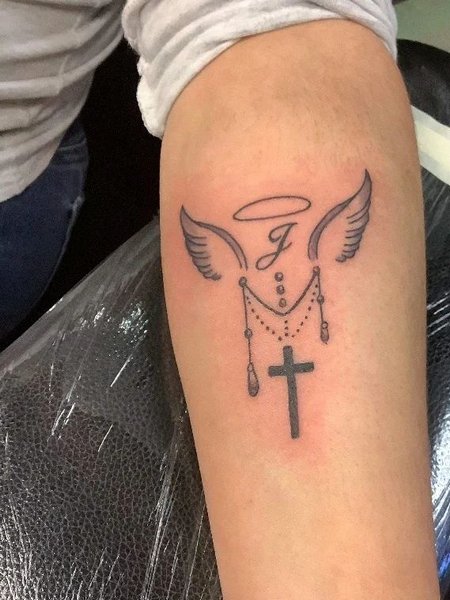 Angel Wings With Cross Tattoo