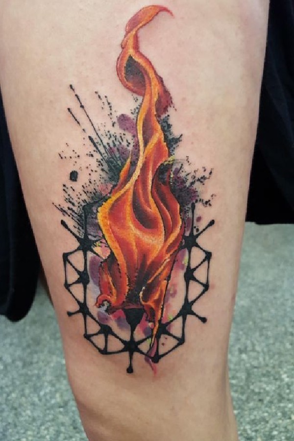 Geometric Flame Tattoo