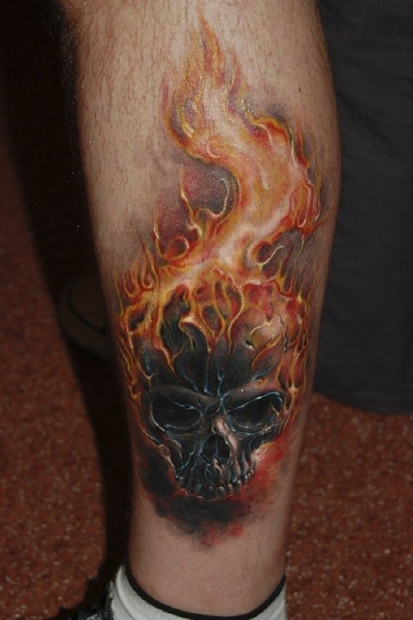 Leg Flame Tattoos