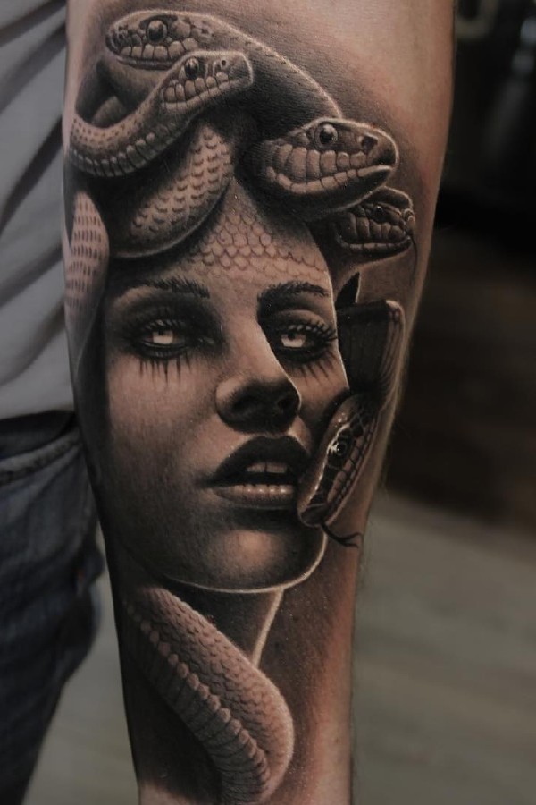 Black and Gray Shaded Medusa Tattoo