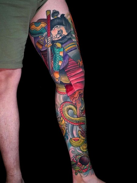 Colorful Leg Tattoo