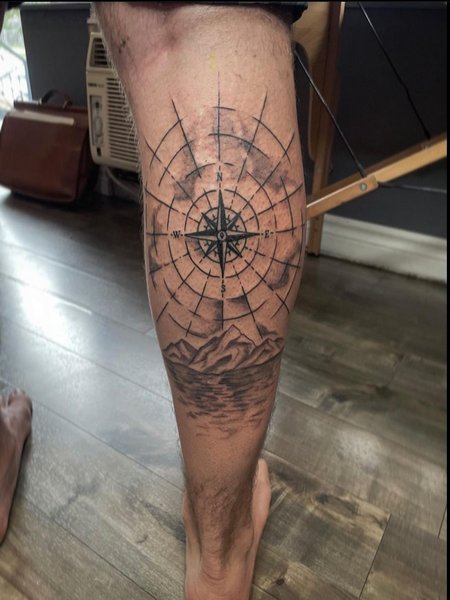 Compass Leg Tattoo