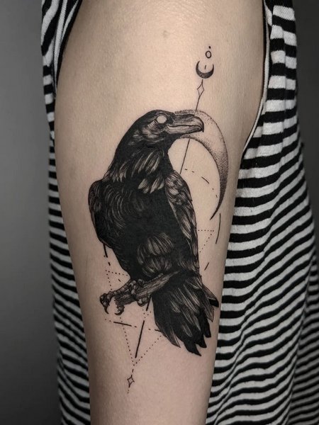Crow And Moon Tattoo