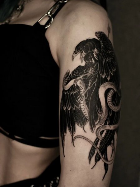 Crow And Snake Tattoo