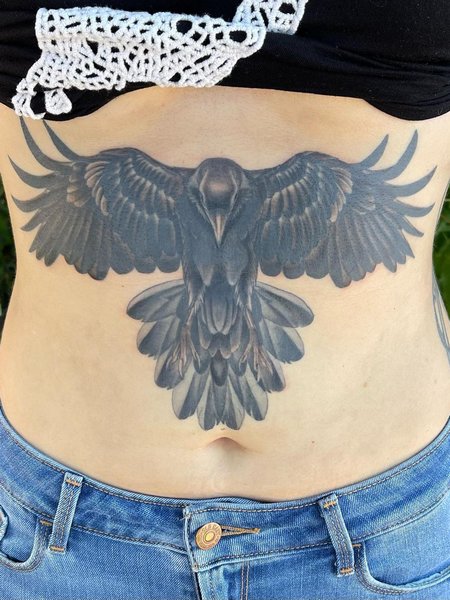Crow Stomach Tattoo