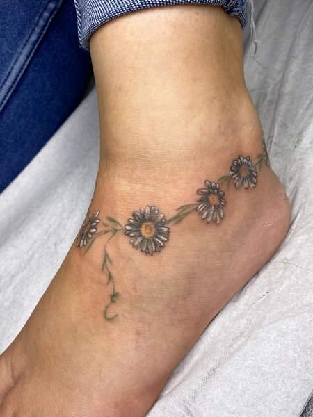 Daisy Ankle Tattoo