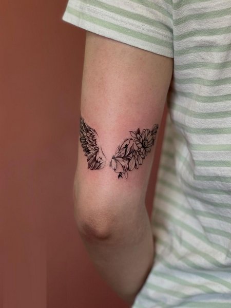 Floral Angel Wing Tattoo