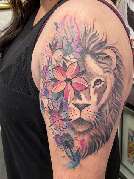 Flower And Lion Tattoo