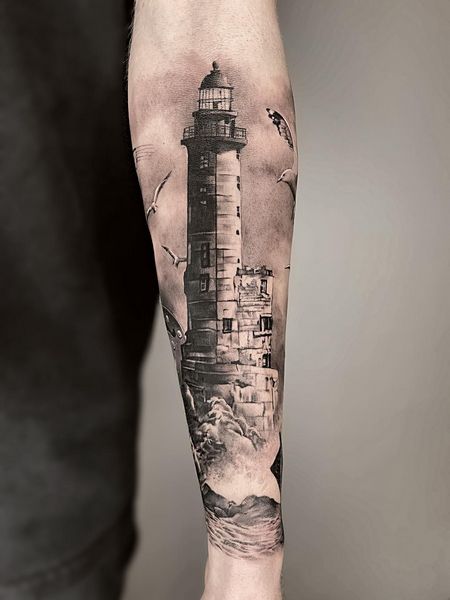 Forearm Lighthouse Tattoo