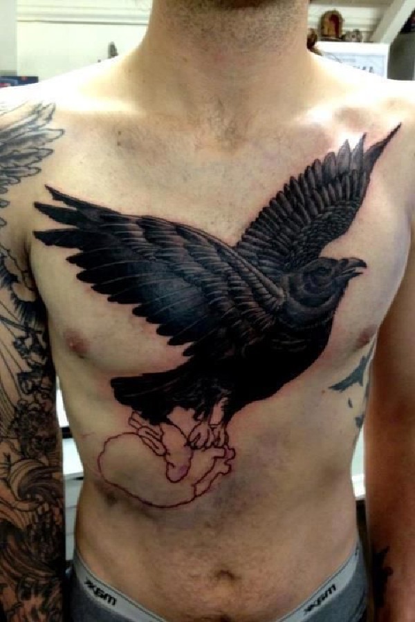 Full Chest Crow Tattoo