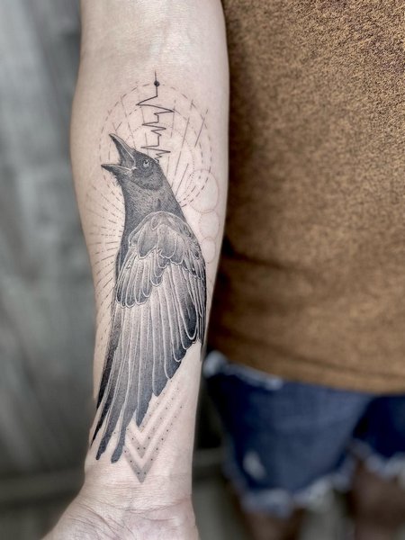 Geometric Crow Tattoo