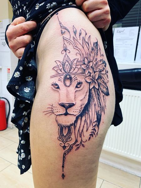 Lion Thigh Tattoo