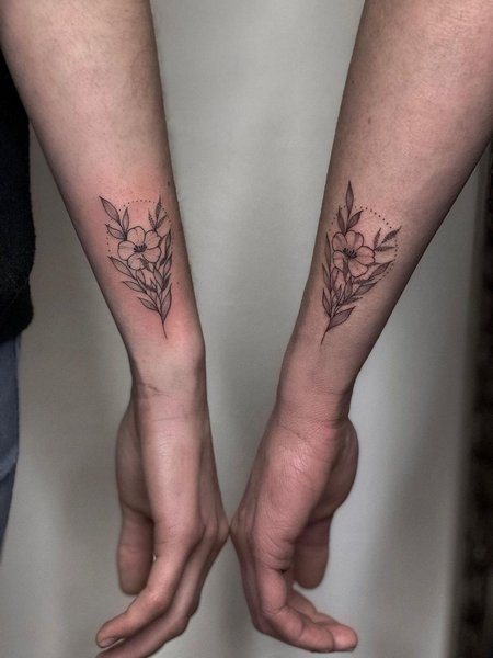 Matching Couple Flower Tattoo