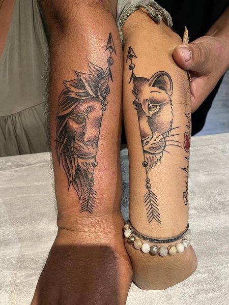 Matching Couple Lion Tattoo
