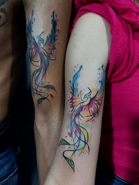 Matching Couple Phoenix Tattoo