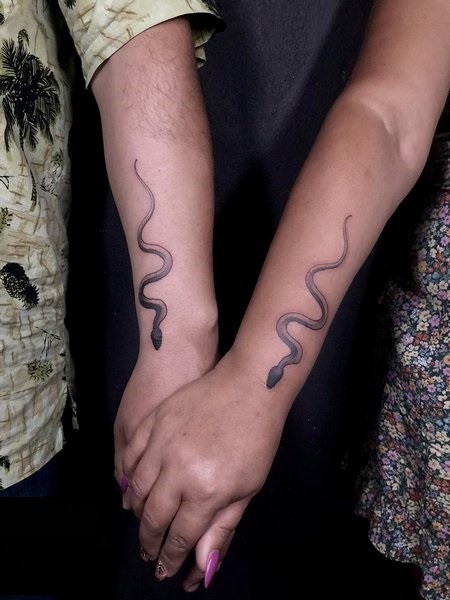 Matching Couple Snake Tattoo