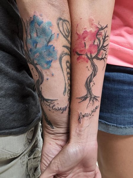 Matching Couple Watercolor Tattoo