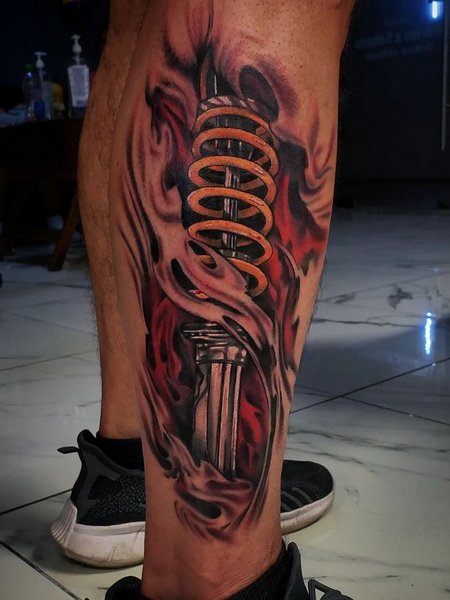 Mechanical Leg Tattoo