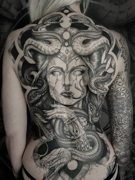 Medusa Back Tattoo