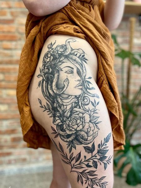 Medusa Thigh Tattoo