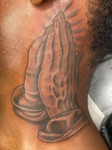 Praying Hand Neck Tattoo