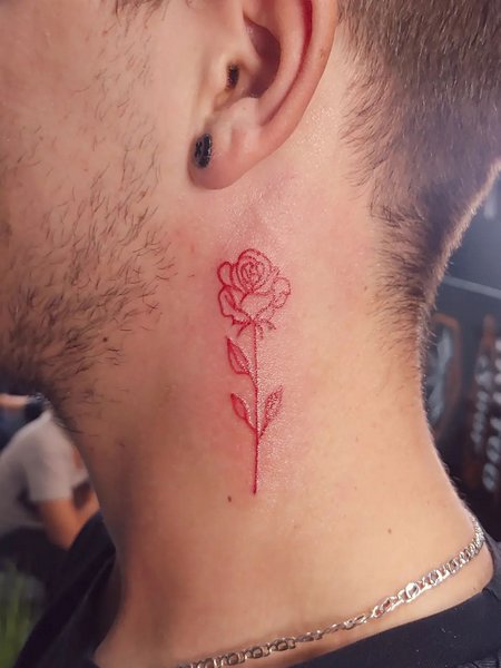 Red ink Neck Tattoo