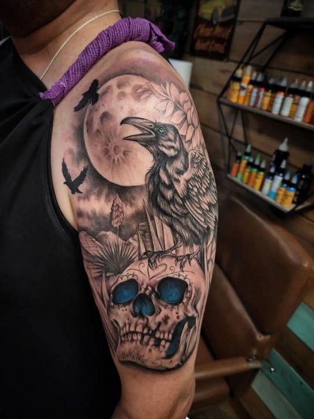 Skull With Crow Tattoo