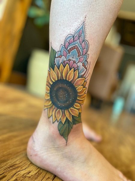 Sunflower Ankle Tattoo