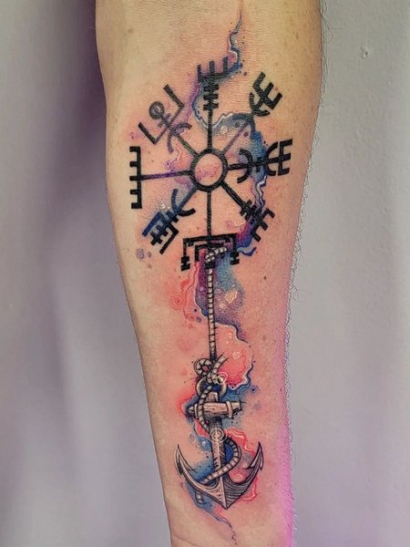 Vegvisir And Anchor Tattoo