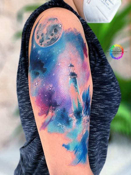 Watercolor Lighthouse Tattoo