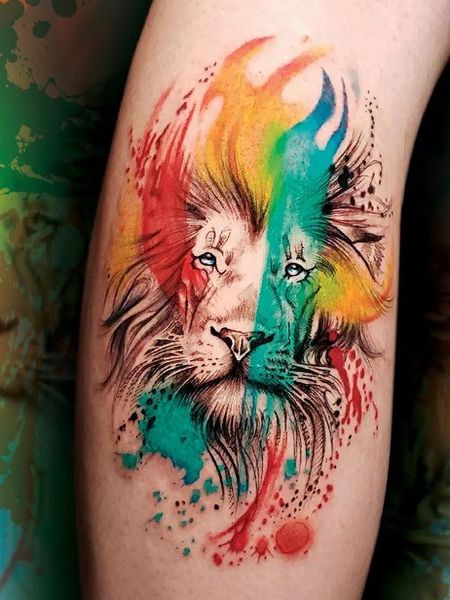 Watercolor Lion Tattoo