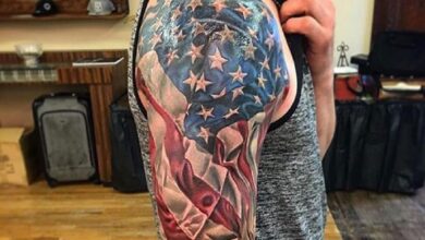 american flag shoulder tattoo