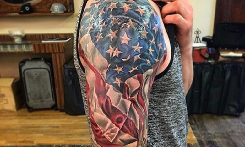 american flag shoulder tattoo
