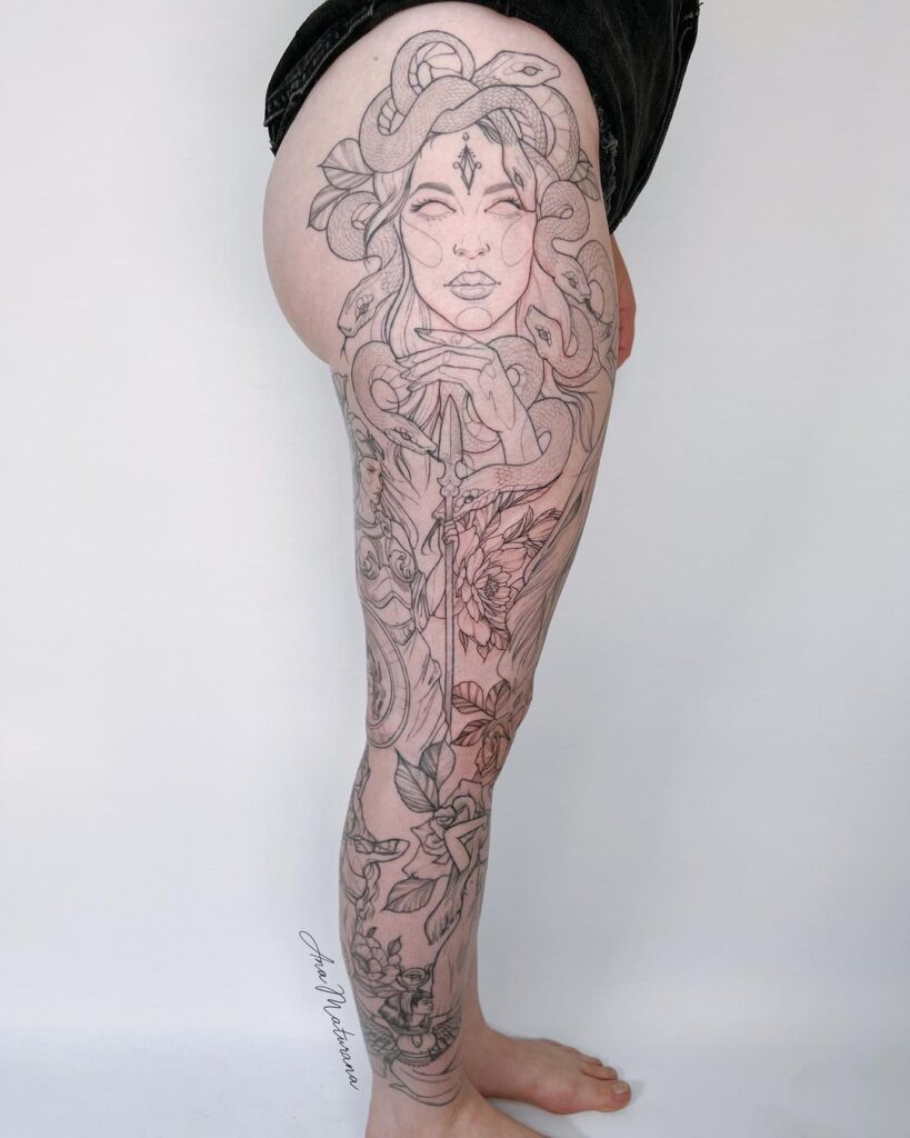thigh medusa tattoo